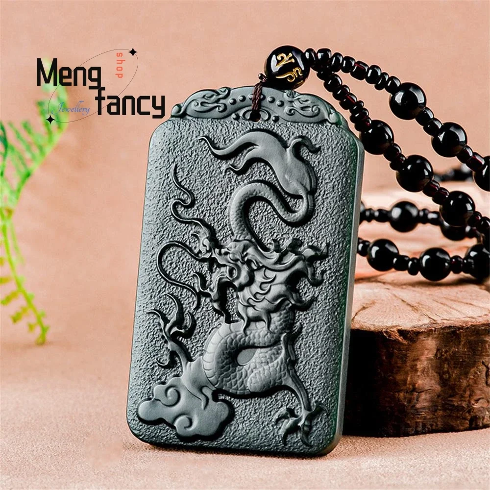 Genuine Natural Hetian Ink Jade Zodiac Dragon Pendant Mascot Domineering High-end Exquisite Retro Luxury Quality Fashion Jewelry