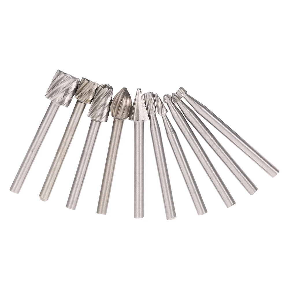 10Pcs Rotary Files HSS Router Bits Drill Woodworking Cutter Electric Grinding Polishing Accessories CNC Engraving Tools
