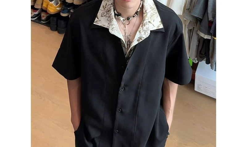 Summer Retro Fake Two-piece Short-sleeved Shirt Men's Design Sense Splicing Casual Versatile Shirt Jacket