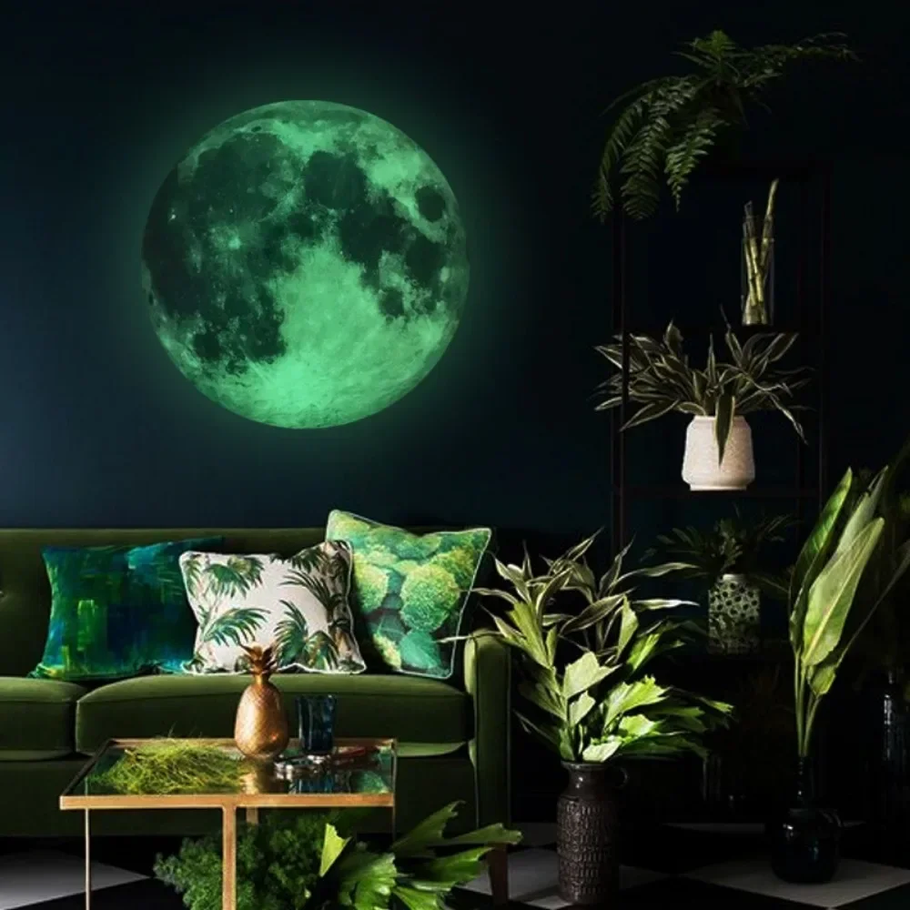 New 30/20/12CM luminous moon wall sticker self-adhesive for children's room wall decoration green light fluorescent sticker