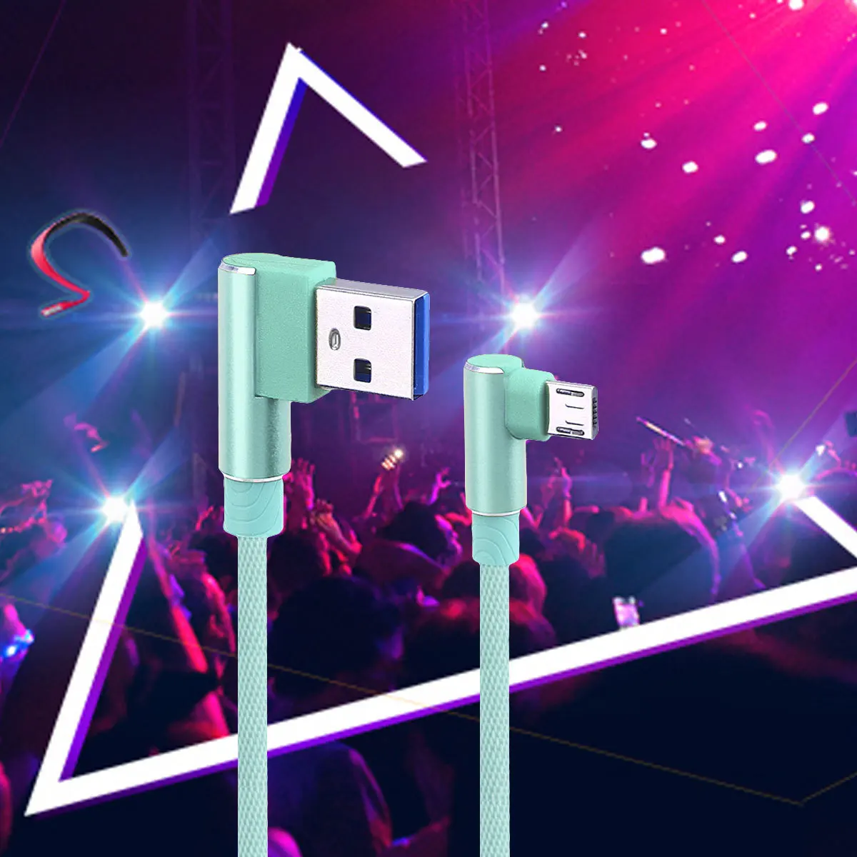 

Плетеный USB-кабель Micro с угловым разъемом 1 м, высокоскоростной, для зарядки и синхронизации данных, универсальный, L-образный дизайн 90 градусов, зеленый