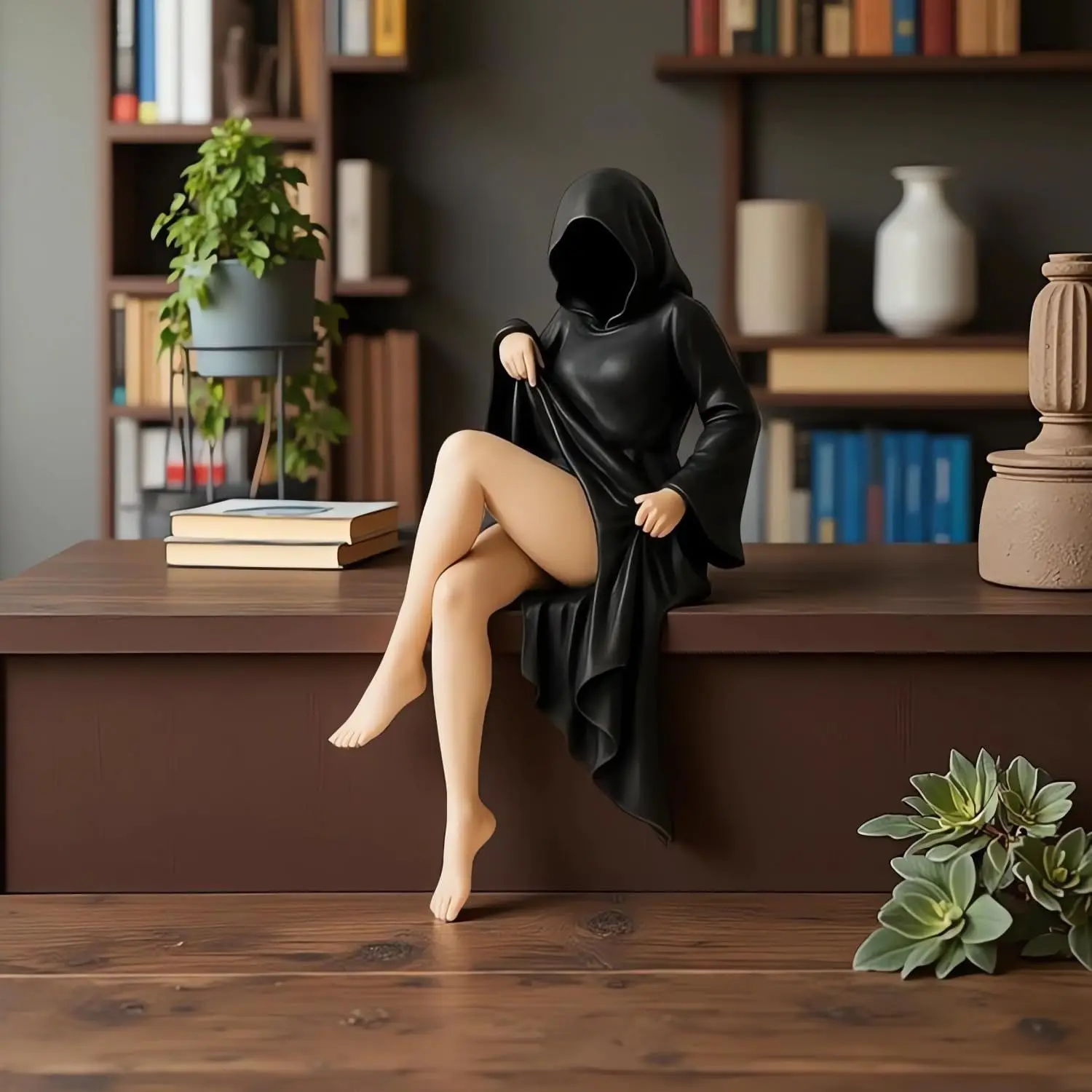 Funny Desktop Decoration Resin Black Clothes Woman Action Figure Model Office Bookshelf Mysterious Statue Halloween Decoration - view 6