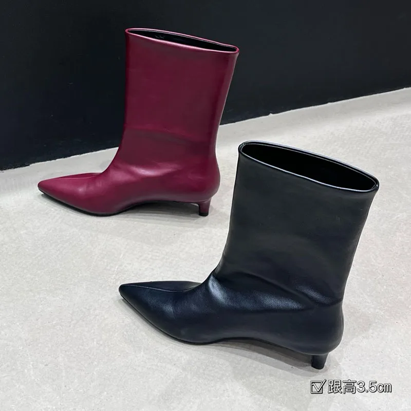 Scarpe rosse vino moda punta a punta Slip On stivaletti alla caviglia da donna Western stivali alti al ginocchio scarpe firmate con tacco basso