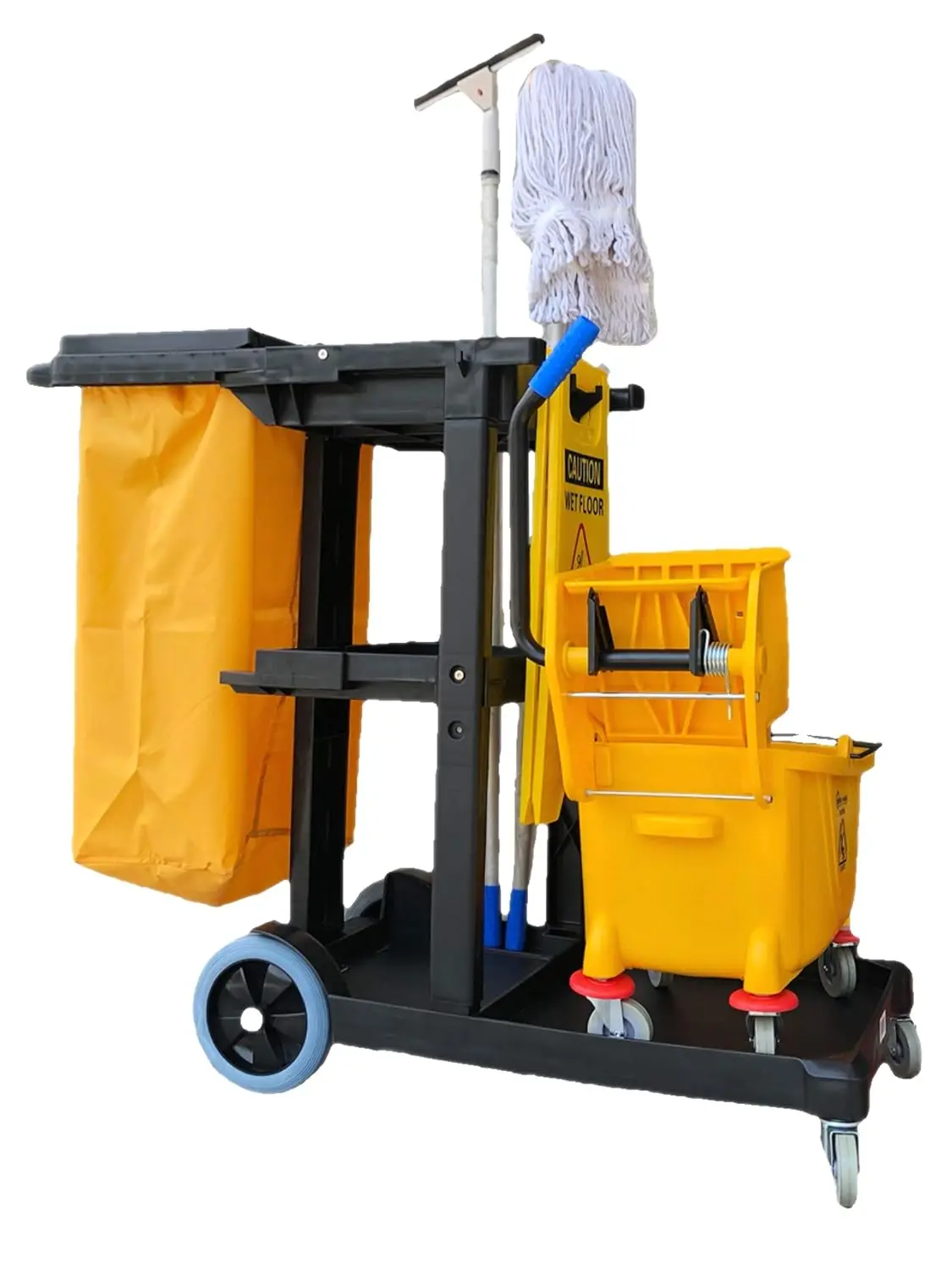 

Janitorial Cart 330 lbs Capacity 3 Shelf Commercial Housekeeping Cleaning Cart on Wheels 25 Gallon Bag with Lid Stable Smooth