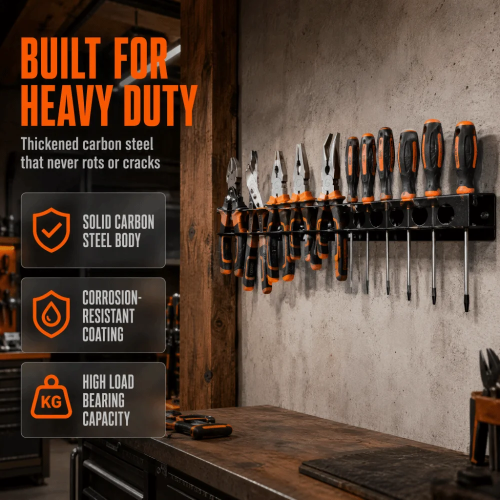 Black Screwdriver Storage Rack Heavy Carbon Steel Wall Mount Screwdriver Holder 32CM Length Hand Tools Organizer Workshop