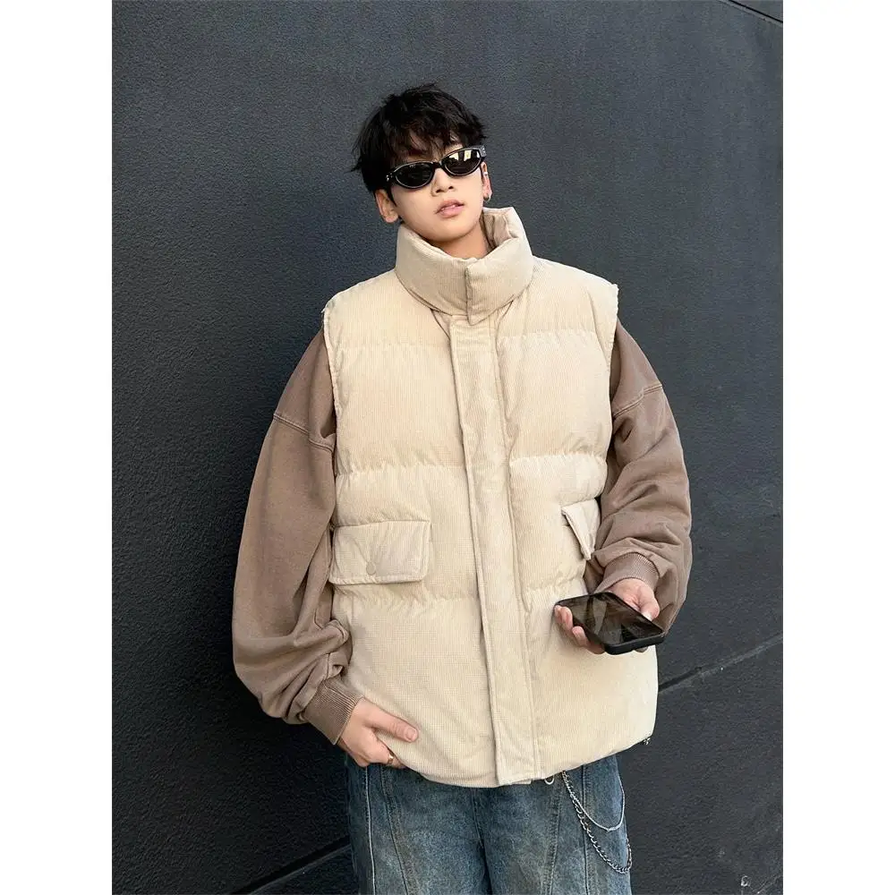

Thickened Corduroy Jacket Stand Collar Vest Unisex Casual Style Warm Cotton Outerwear for Couples Cleanfit Polyester Fiber