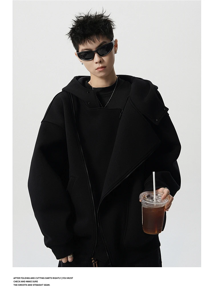 American Fashion Trend Heavy-duty Zipper Hooded Sweatshirt Cardigan Stylish Retro Loose Casual Couple Versatile Jacket for Men