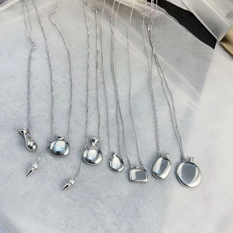 Meetvii Luxury Alloy Wine Pot Pendant Necklace Fade-Resistant Stainless Steel Chain Long Statement Sweater Chain Fashion Jewelry