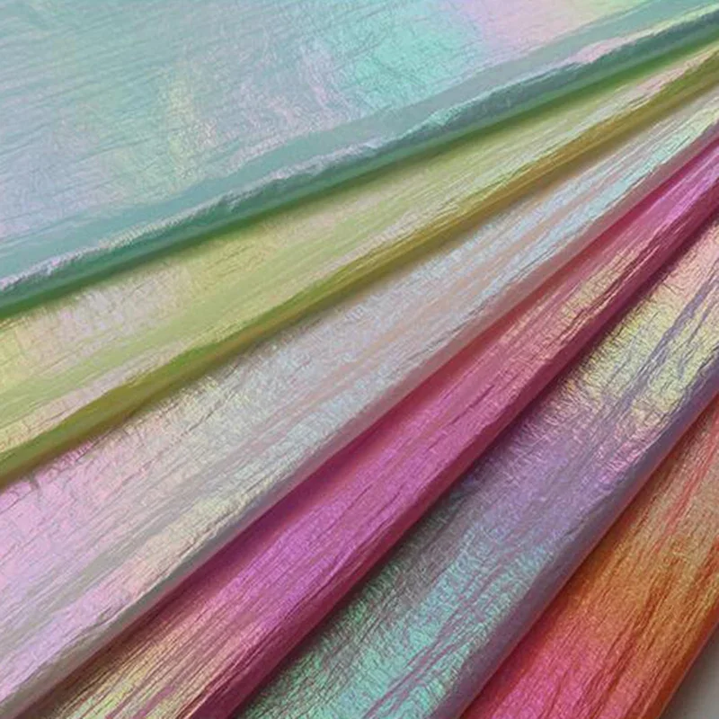 Laser Pearlescent Down Jacket Fabric Colorful Gradient Down Fabric Metallic Bright Leather Wrinkled DIY Sewing Fabric 100x150cm