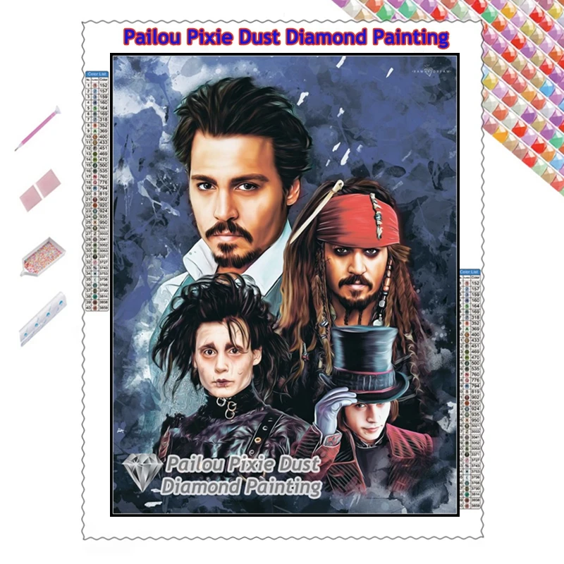 Captain Jack Sparrow Johnny Deep Gothic Art Pixie Dust Diamond Painting Mad Hatter Alice In Wonderland Film Cross Stitch Decor