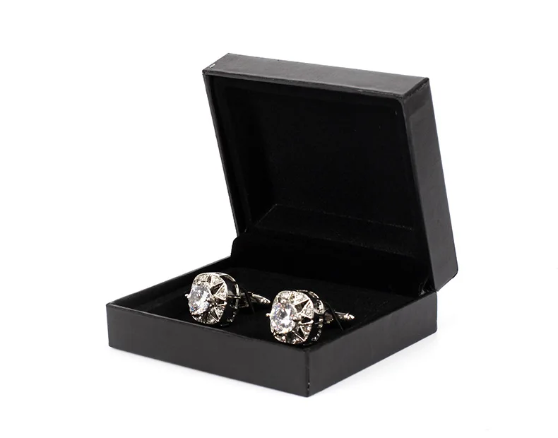 Men's Cuff Links Gift Box Black Color PU Coated Design Plastic Material Cute Cufflinks Display Package