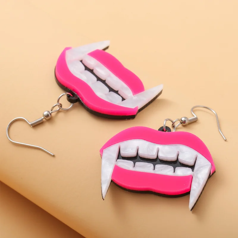 2PCS Christmas Party Teeth Fangs Earring Tragus Ear Body Decoration Acrylic Pendant Christmas Role Playing Jewelry Accessories