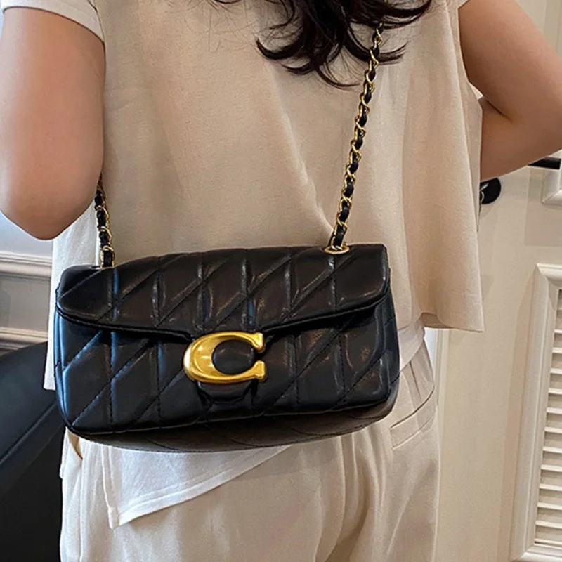 حقيبة يد نسائية راقية على الطراز الأنثوي - حقيبة نسائية بحزام سلسلة بنمط الماس، حقيبة مربعة صغيرة عصرية ومتعددة الاستخدامات، حقيبة كروس #6