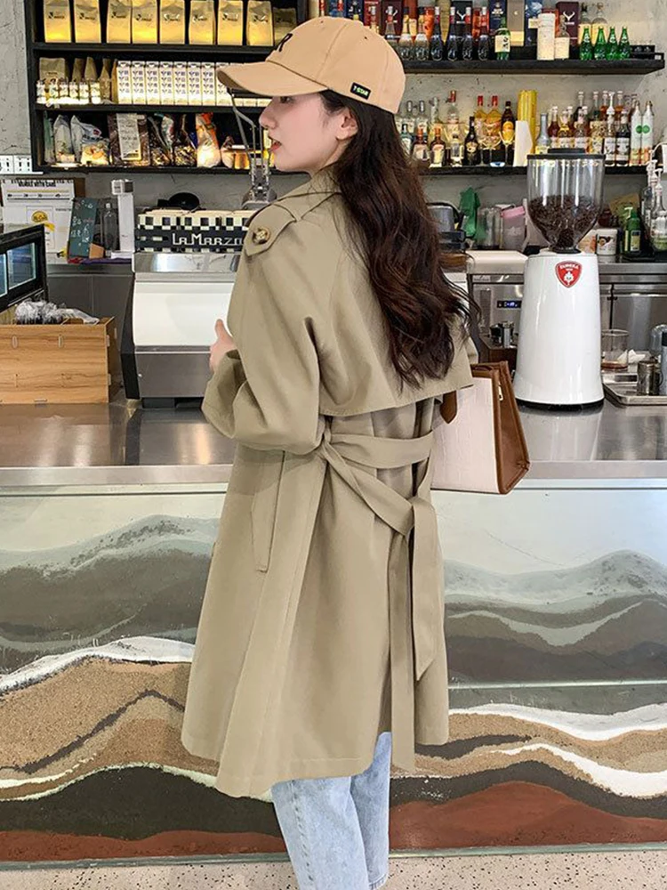 Double Breasted Mid-length Big Size 4xl Trench Coats With Belt Korea Jackets New Fashion Windbreaker Women Casual Gabardina