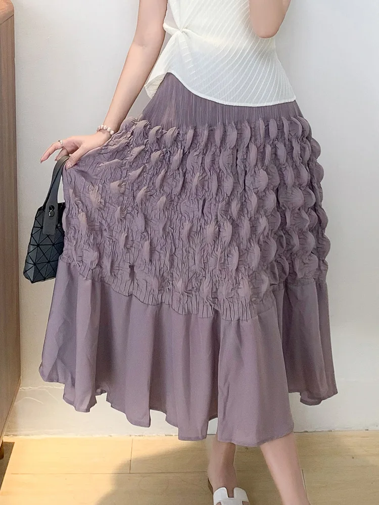 

Юбка Miyake Fold 2026 весна-лето, новая женская модная юбка с пузырчатым дизайном, свободного кроя, больших размеров, стройнящая фигуру