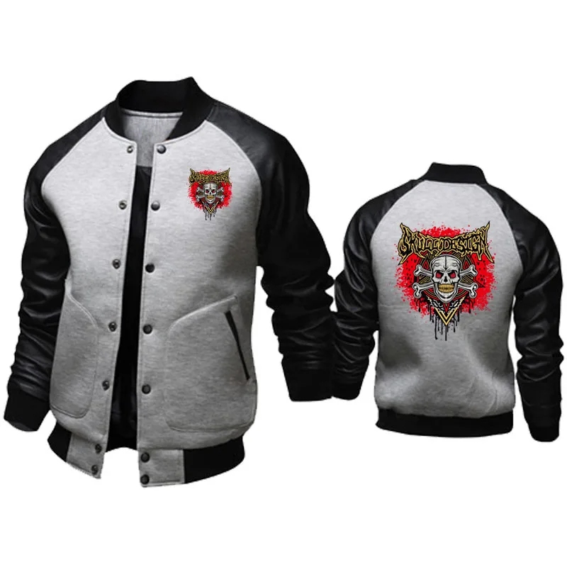 2023new Trend Herren Motorrad jacke Herbst Schädel Print Logo hochwertige Leder Herren jacke Casual Sport Baseball jacke