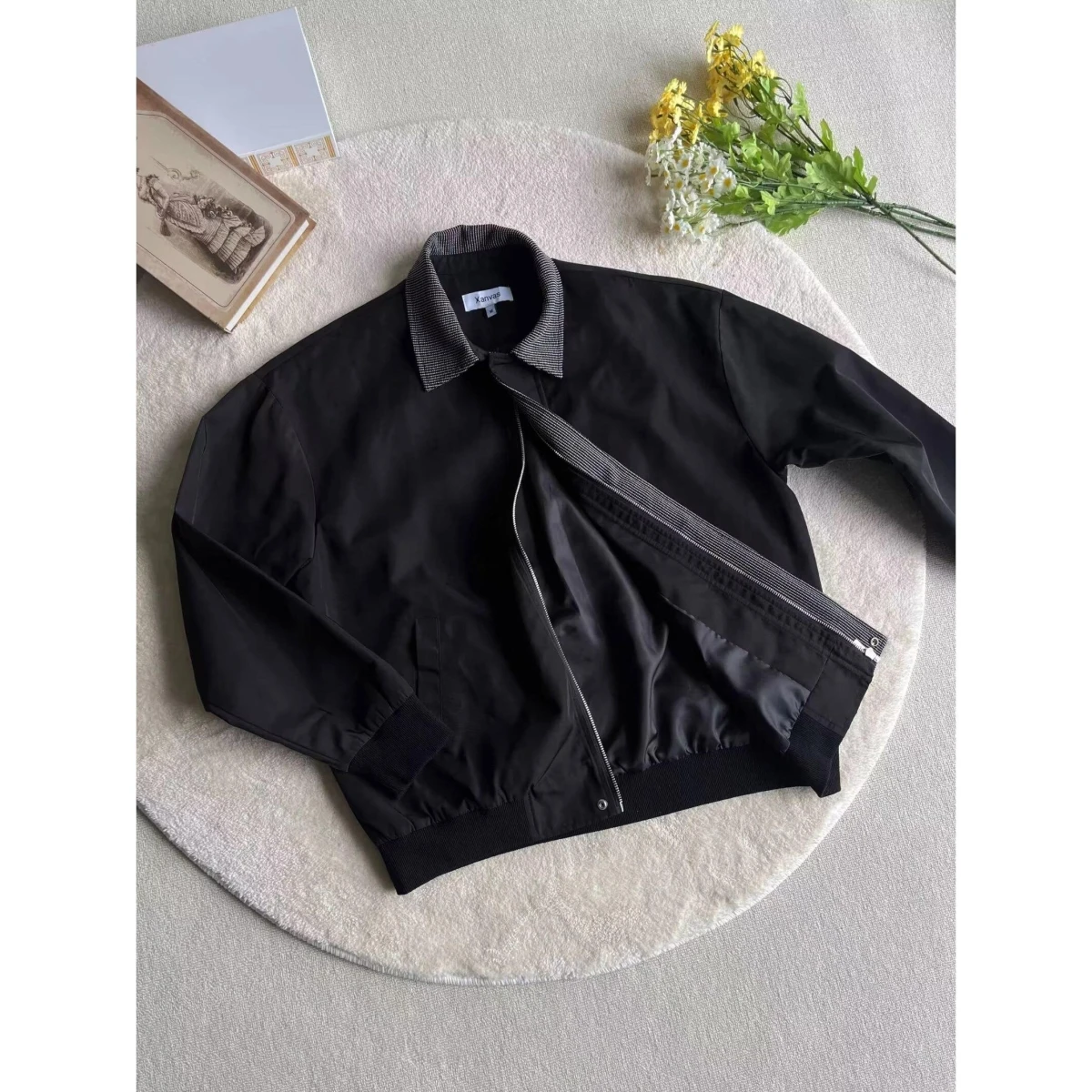 

Loose Men's Jaet Spring Autumn Harajuku Sle High Street Trendin Casual Haome Coat Polyester Fiber Long Sve