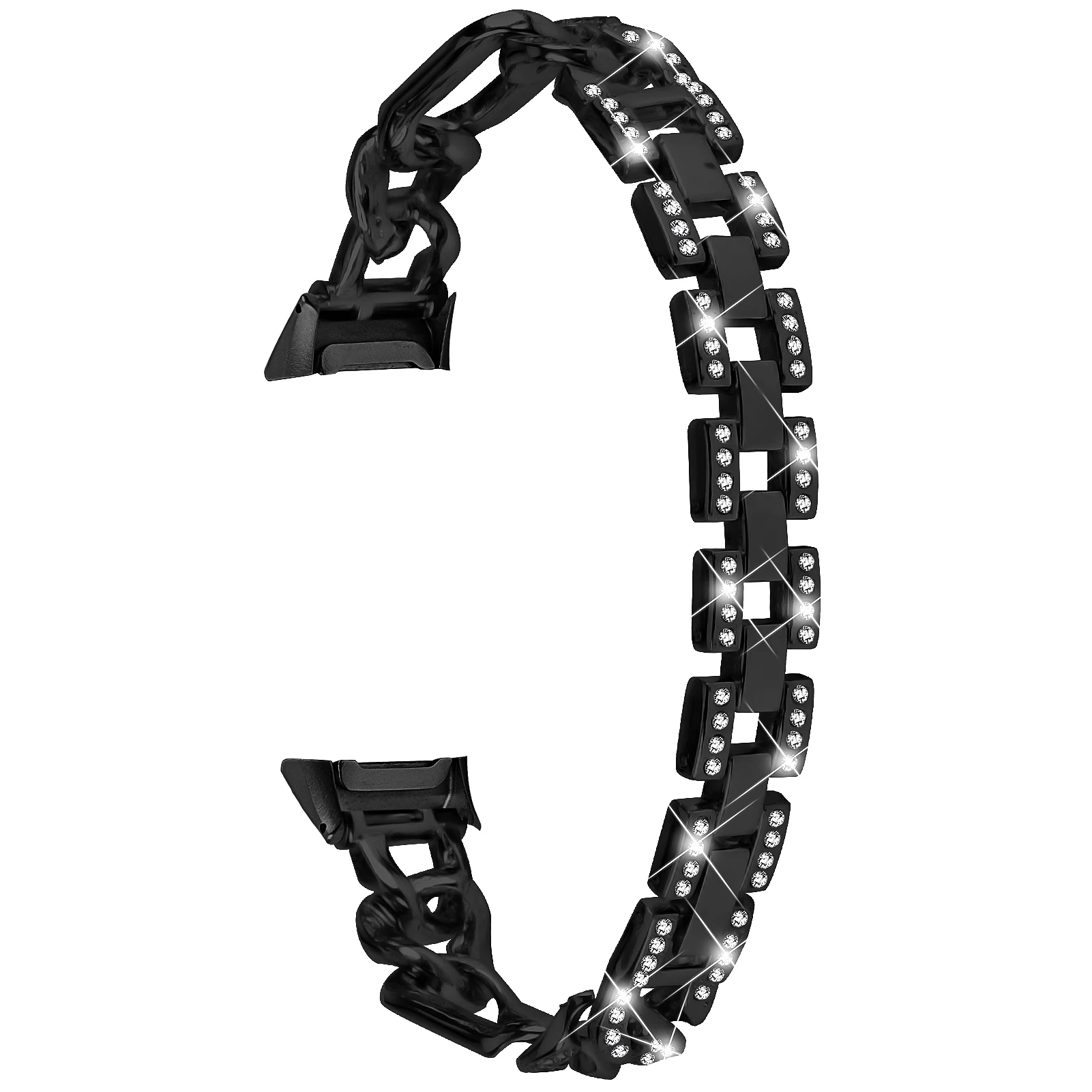 

For Samsung Galaxy Fit SM-R370 Rhinestone Decor Watch Band Alloy Metal Jewelry Bracelet Wristband - Black