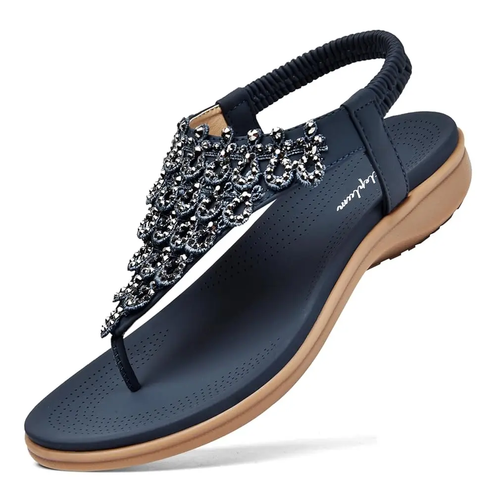 

Littleplum Women's Rhinestone Slingback Sandals Arch Support Ankle Strap Comfort Summer Dressy Flats