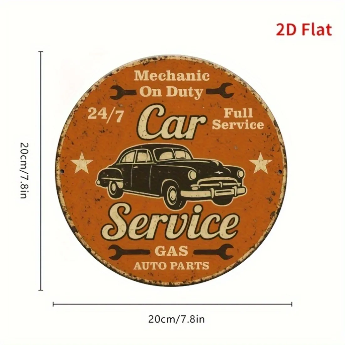 Vintage Automotive Garage Sign - 8x8 Inch Round Aluminum Wall Art with Mechanic On Duty & 24/7 Service, Retro Decor for Garage B