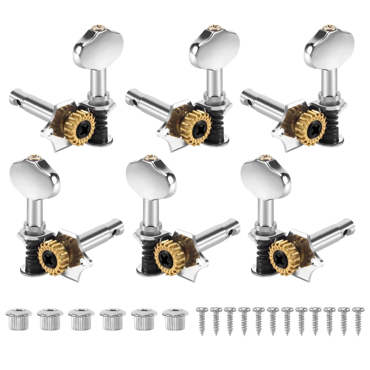 N17R 3L3R 6 Stuks 1:18 Gitaar String Stemsleutels Tuner Machine Heads Knoppen Stemsleutels voor Akoestische of Elektrische Gitaar Zilver