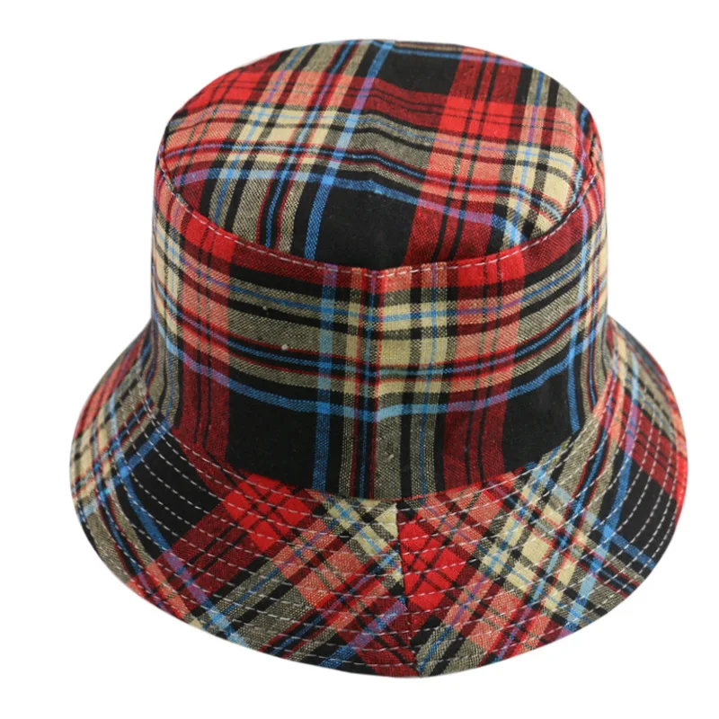 Womens Bucket Hat Beach Sun Hat for Sunmmer Travel Cotton Plaid Colorful Packable Banama Cap