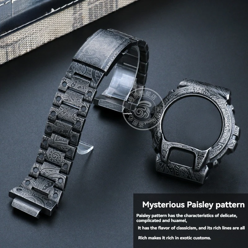 Metal Conversion Kit for Casio G-SHOCK DW-6600/6900/6903 - Stainless Steel Case & Paisley Engraved Band, Men's  Mod Accessories