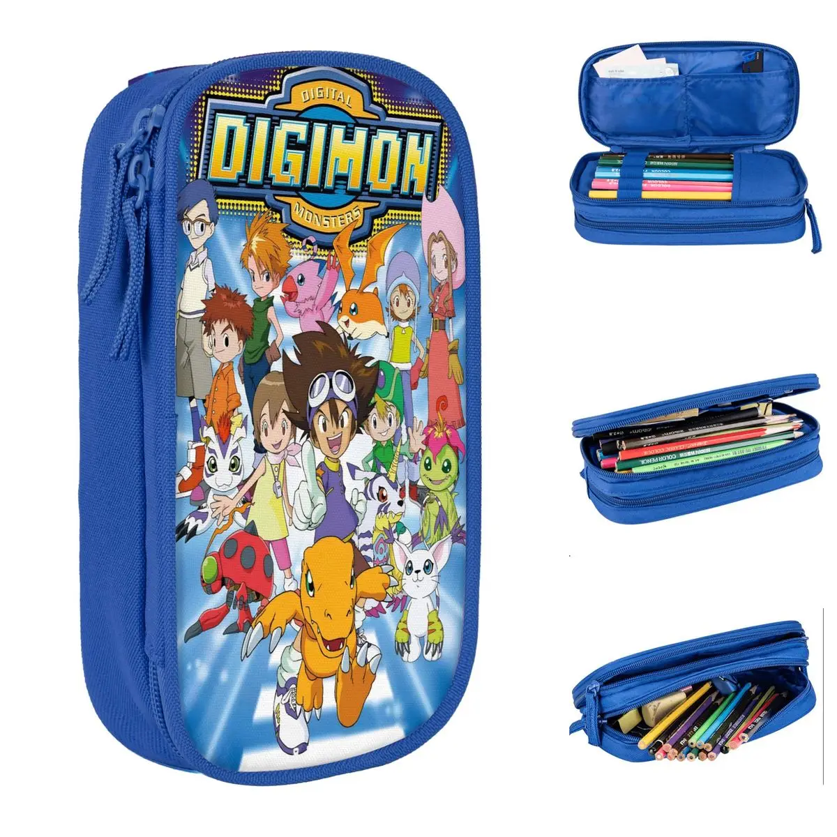 Digimons Cartoon Pencil Case New Gomamon Patamon Pen Box Bag Girl Boy Large Storage Students School Gifts Pencilcases