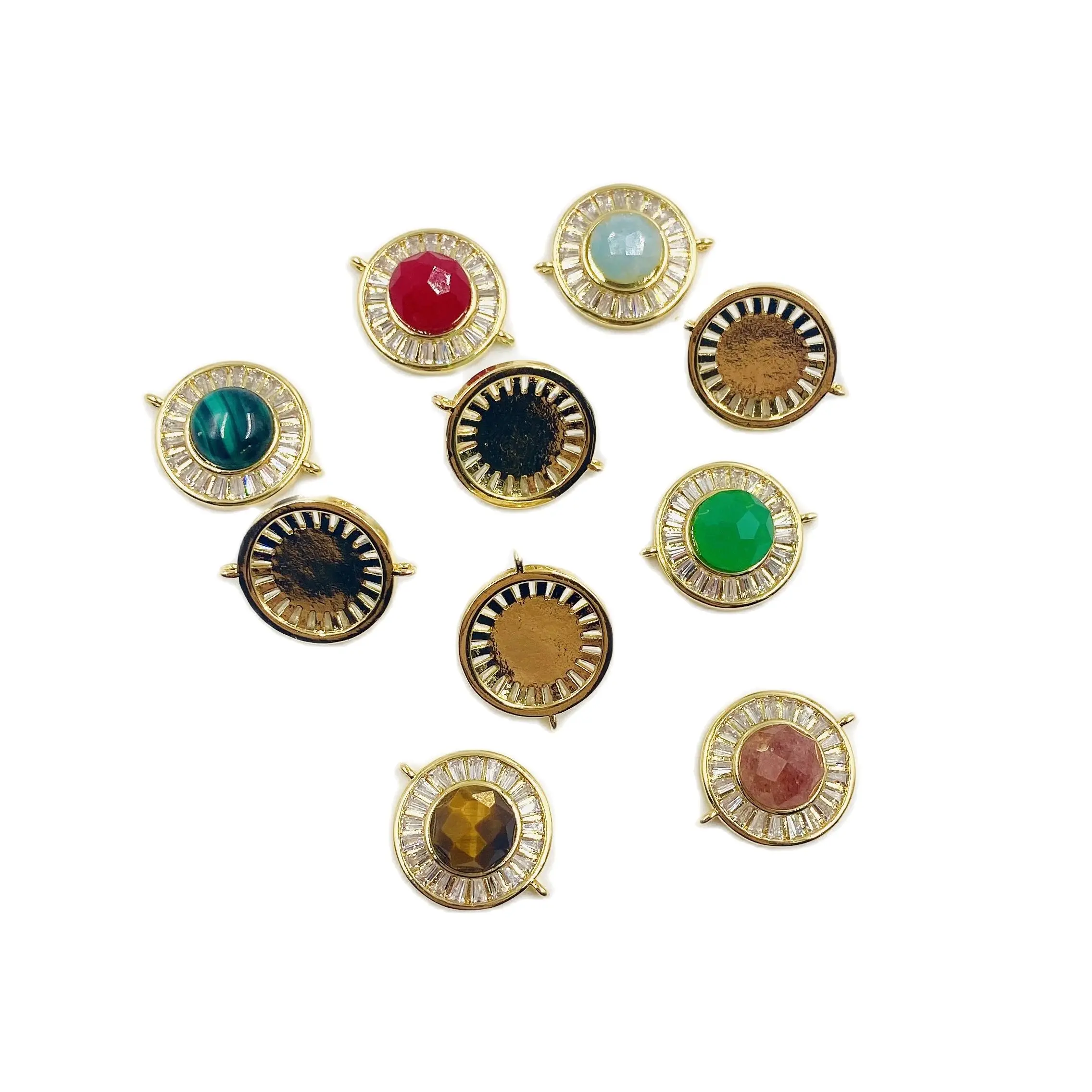 WT-MP255 Newest Charming Micropave Cubic zircon Natural Stone Connectors For Bracelet Design Gold Plated Double Loops Round