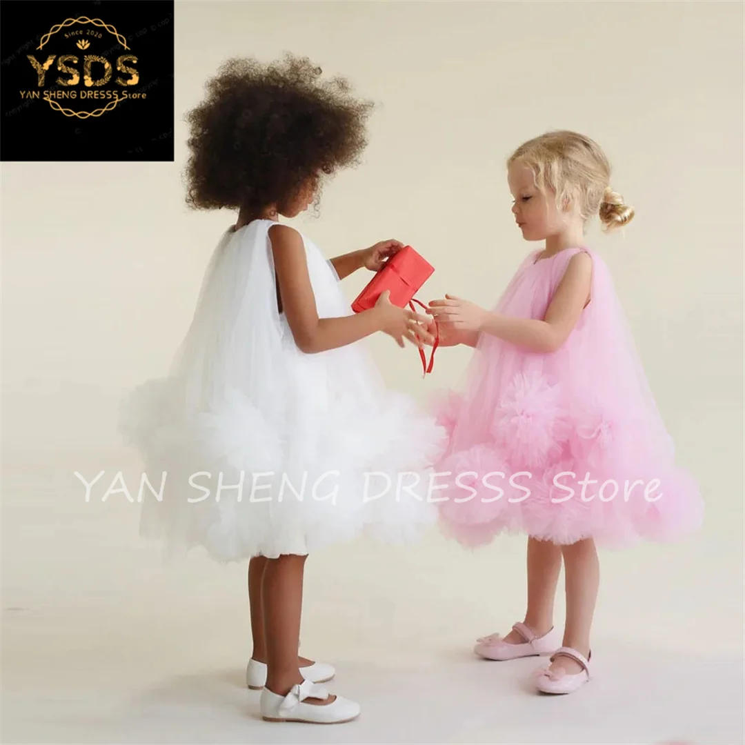 

Cute Floral Tutu Tulle Little Kid Dresses Flower Girls Dresses A-line Knee Length Tulle Daughter Birthday Party Dresses