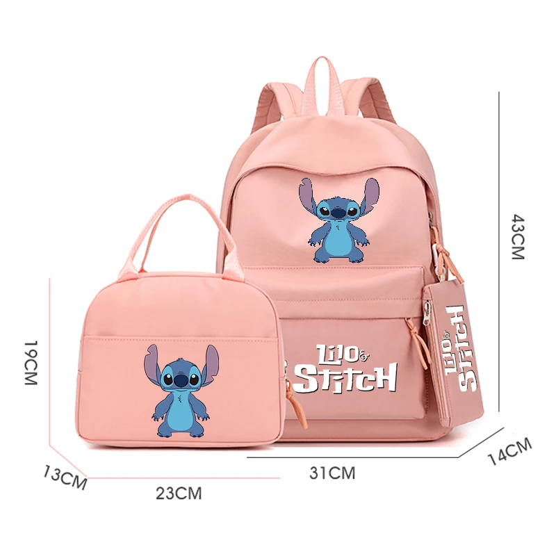 Disney-mochila de Lilo Stitch para niño, niña, adolescente, estudiante, mochila escolar, bolsa de almuerzo, regalo encantador, 3 piezas por juego