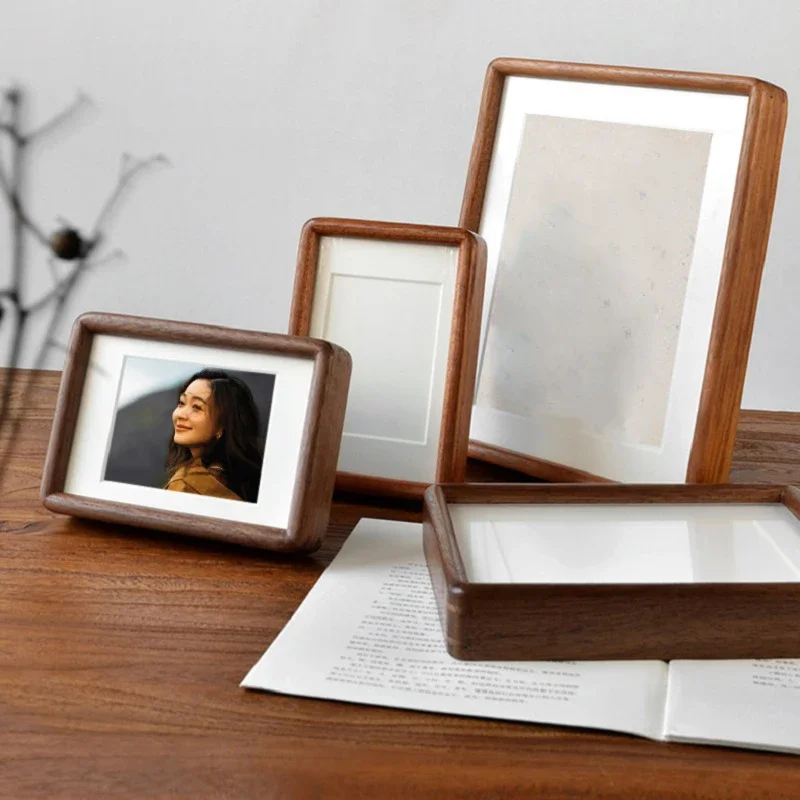 Solid Wood Picture Frame Black Walnut & Cherry Wood Rounded Corner Photo Frame, Natural Wood Artwork Frame Home Decor