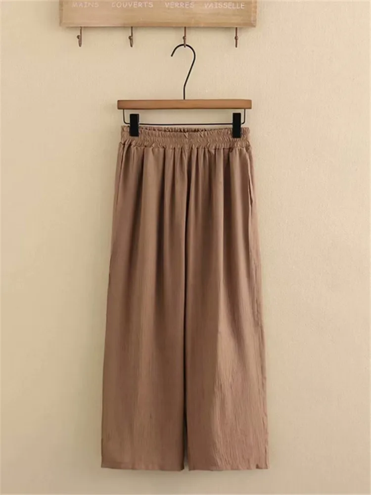 

Plus Size Women's Clothing Pants Elasticated Waist Thin Casual Trousers Loose Wide-Legged Trousers Solid Non-Stretch Trousers