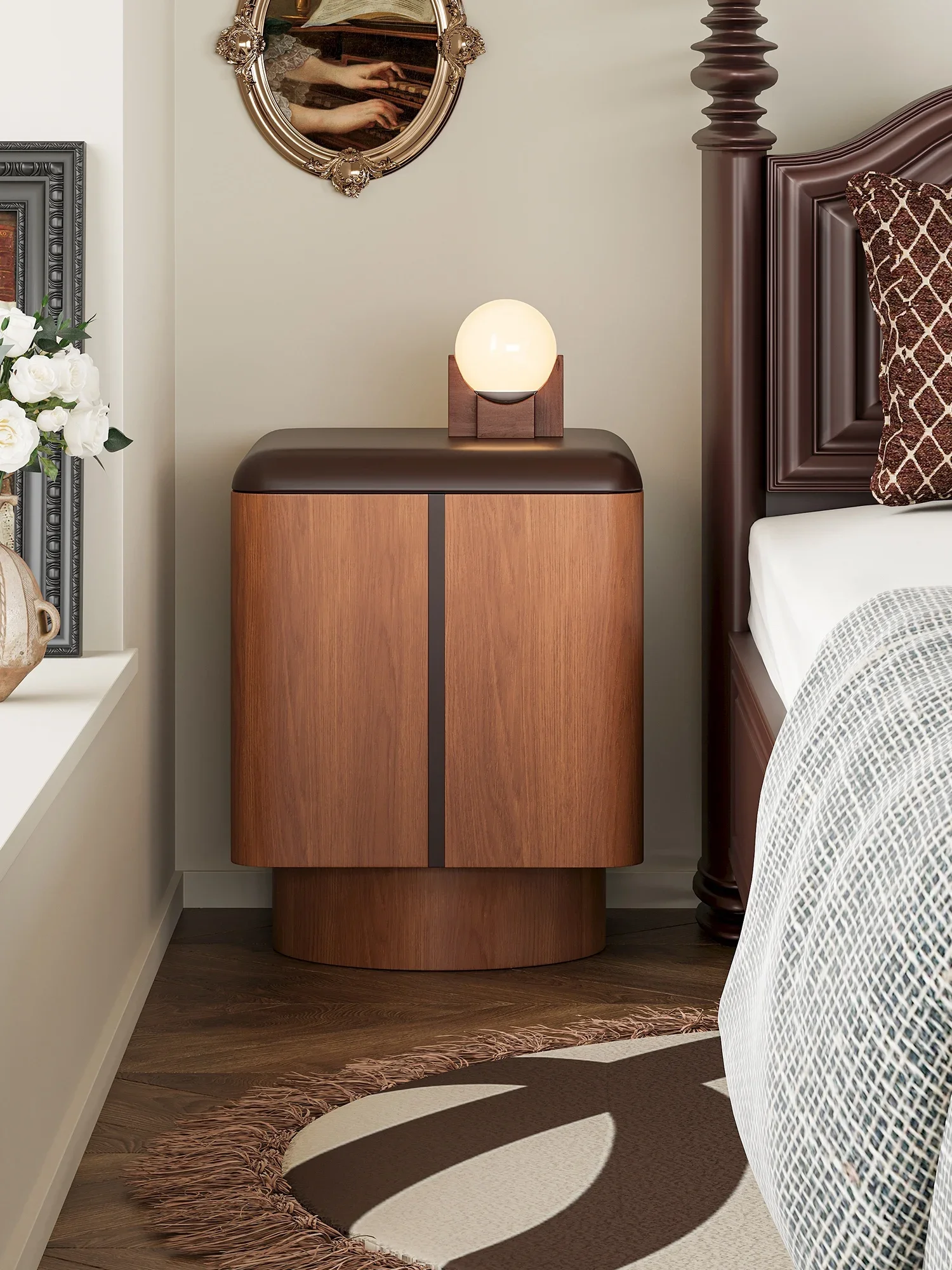 Retro modular chocolate bedside table warm bedside cabinet storage cabinet sofa combination side cabinet