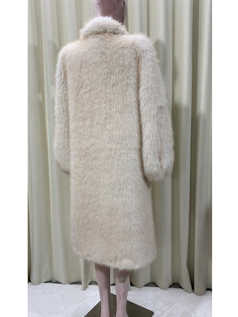 Осенне-зимнее длинное мягкое толстое теплое пальто из волосатого искусственного лисьего меха, женское пальто с шалевым воротником, элегантное роскошное шикарное пушистое меховое пальто, верхняя одежда