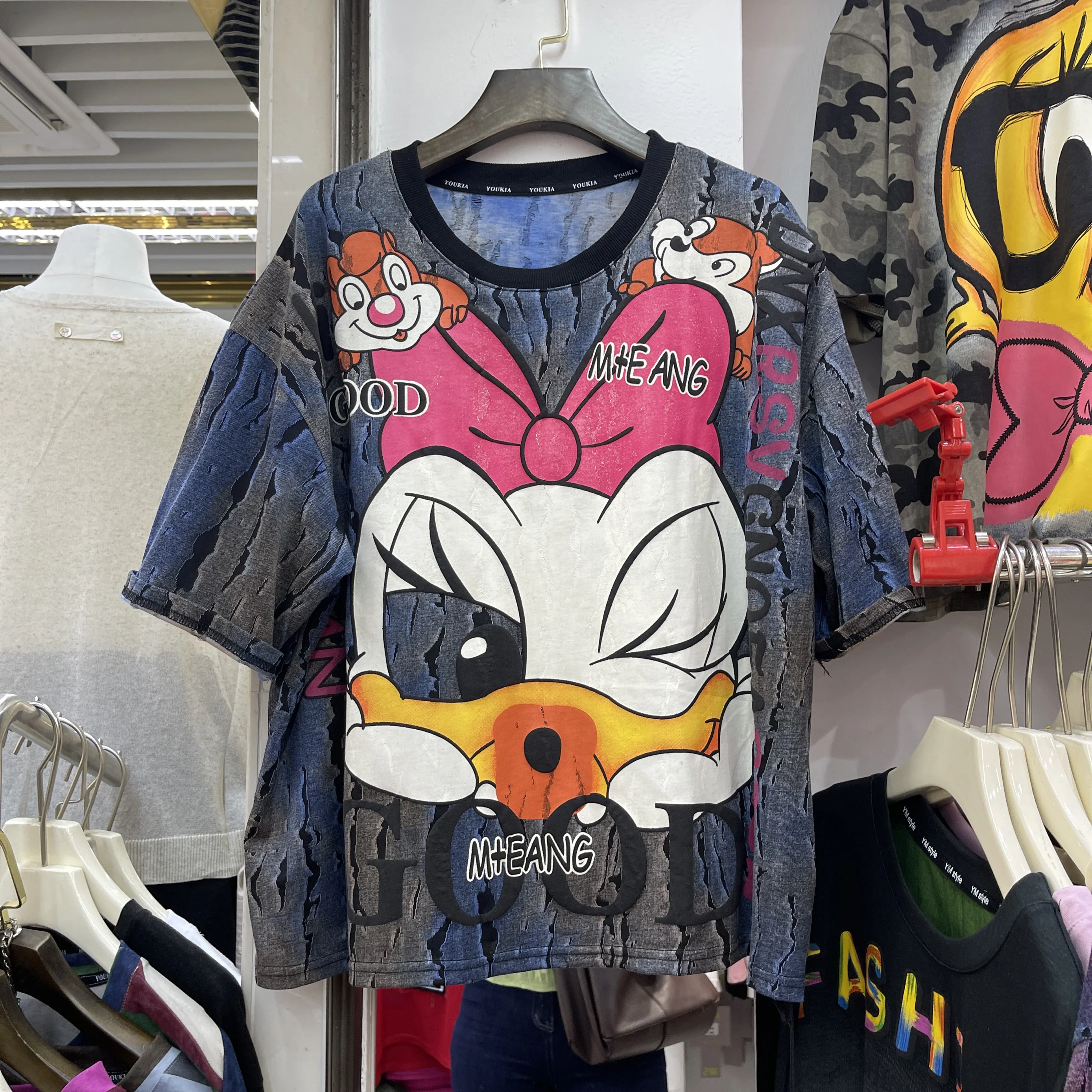 

Trendy Cartoon Printed Women T-shirt 2025 New Spring Summer Tie-dye Oversize Short Sleeve Tees All-match O-neck Pullover Tops