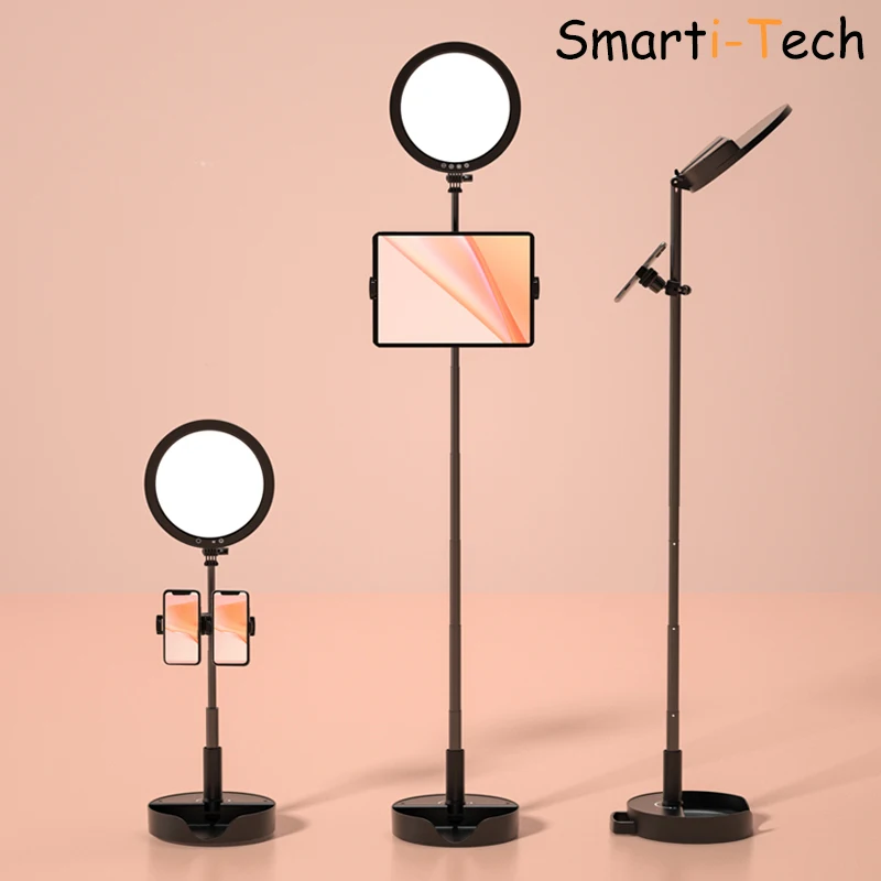 Wireless 10in Round LED Light with Adjustable Stand Dimmable Selfie Phone Stand Photography Flash