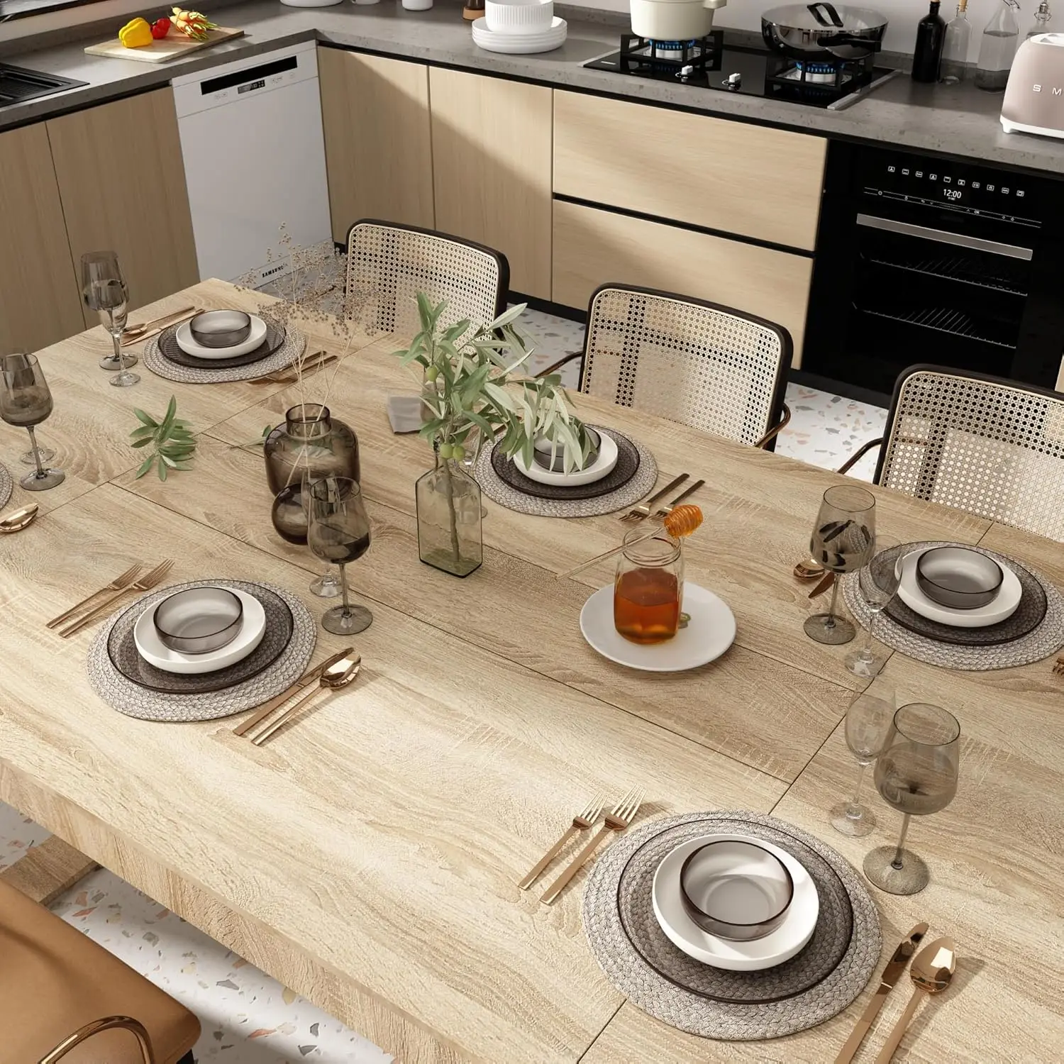 طاولة طعام مقاس 86.6 بوصة تتسع لـ 8-10 أشخاص، طاولة عشاء خشبية حديثة متعددة الاستخدامات لغرفة الطعام وغرفة الاجتماعات، خفيفة #5