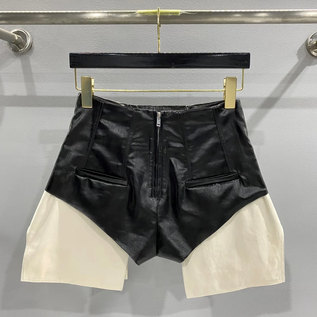 Women's New Spring/Summer High-Waisted Slim Fit Shorts with Back Zipper Front & Back Pockets, Coated Denim Fabric