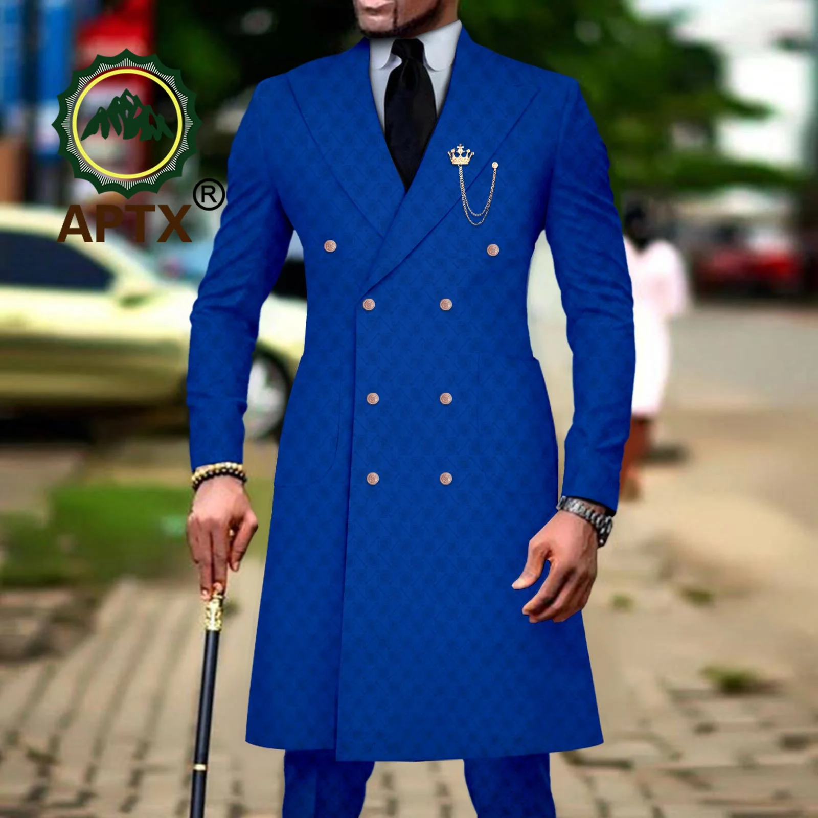 African Clothes for Men 2 Pcs Suits Bazin Riche Jacket and Trousers Formal Slim Fit Set for Wedding Event Attire A2316050