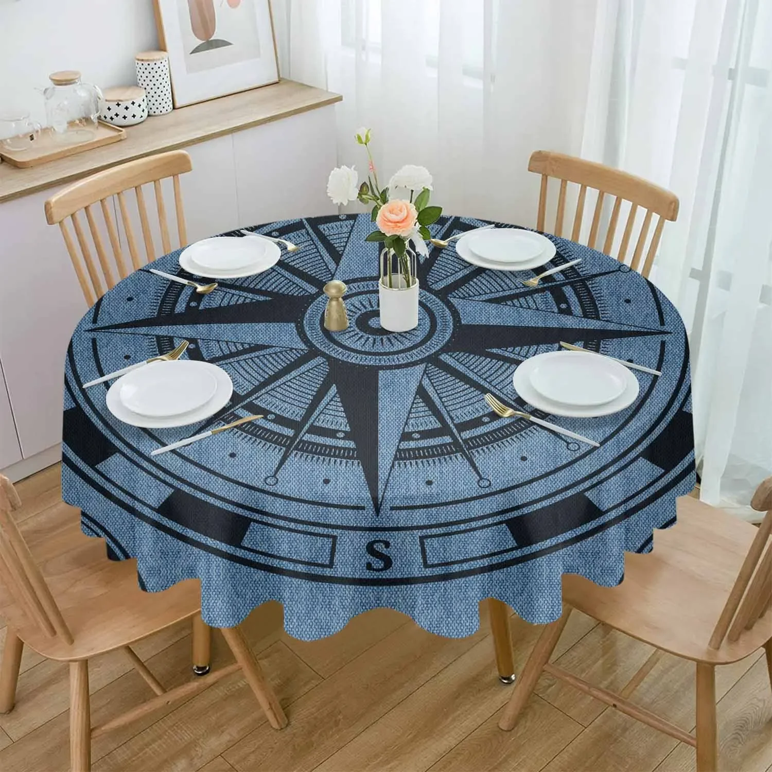 Compass Vintage Round Tablecloth Waterproof Table Cover Home Kitchen Table Cloth Dining Table Decoration Accessories