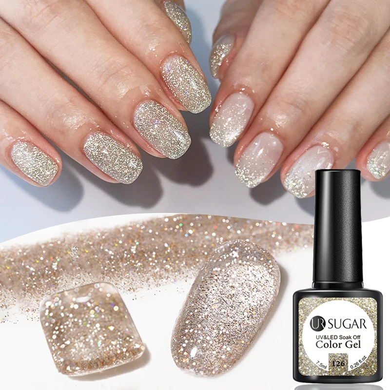 UR SUIKER 7.5ml Champagne Reflecterende Glitter Nagelgel Polish Zomer Laser Fonkelend Effect Semi Permanente Losweken UV LED Vernis