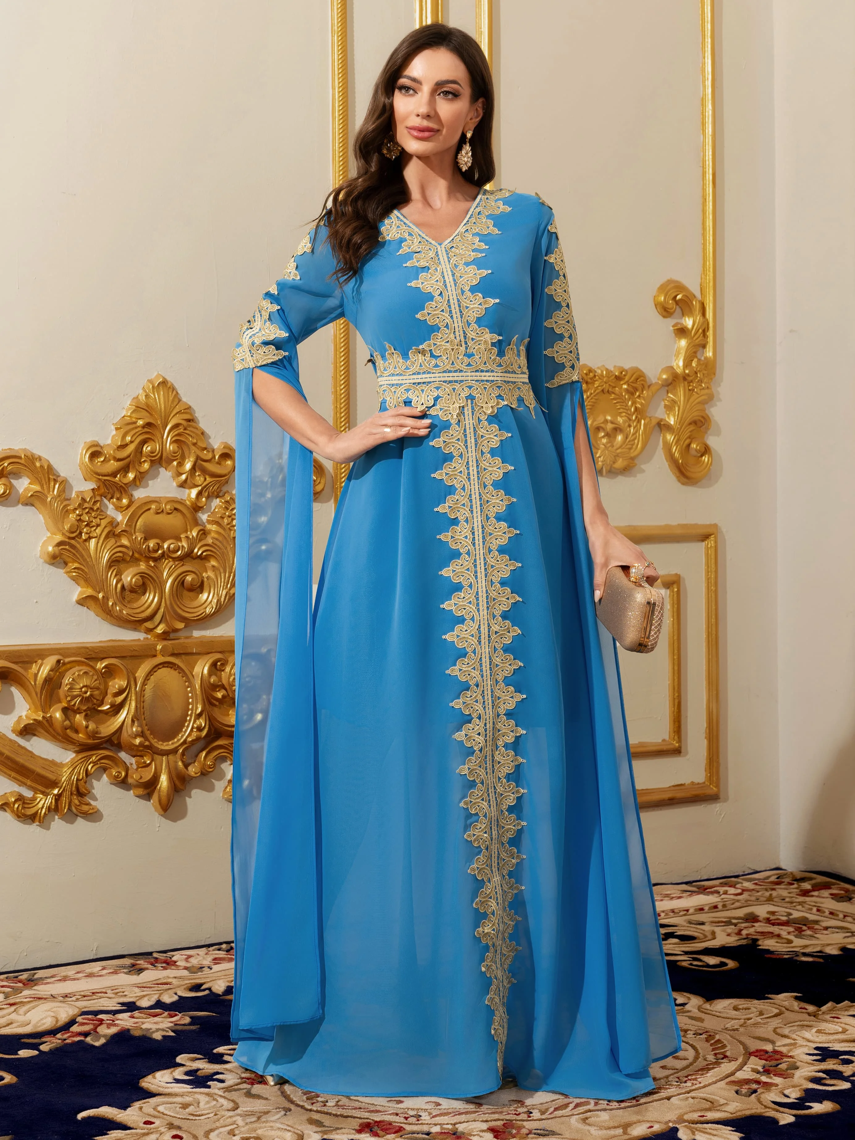 Women Muslim Abaya Kaftan Dress Lace Ethnic Moroccan Dress Eid Prayer Clothes Arabian Maxi Robe