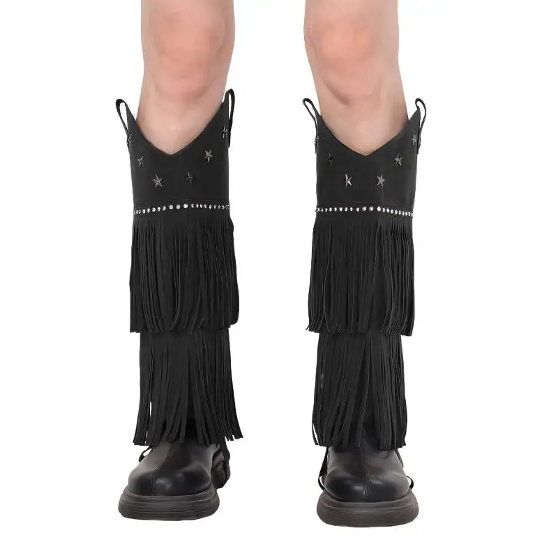 

DAZCOS Western Cowboy Fringe Boot Covers Tassels Cowgirl Leg Covers Halloween Cosplay Costume Accessories for Women