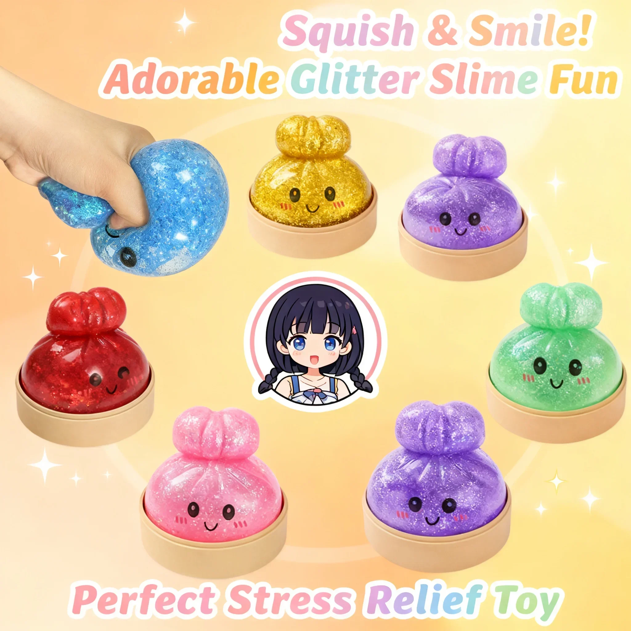 Glitter Dumpling Squishy Sensory Squeeze Toy Dumplings with Box for Stress Relief Gifts