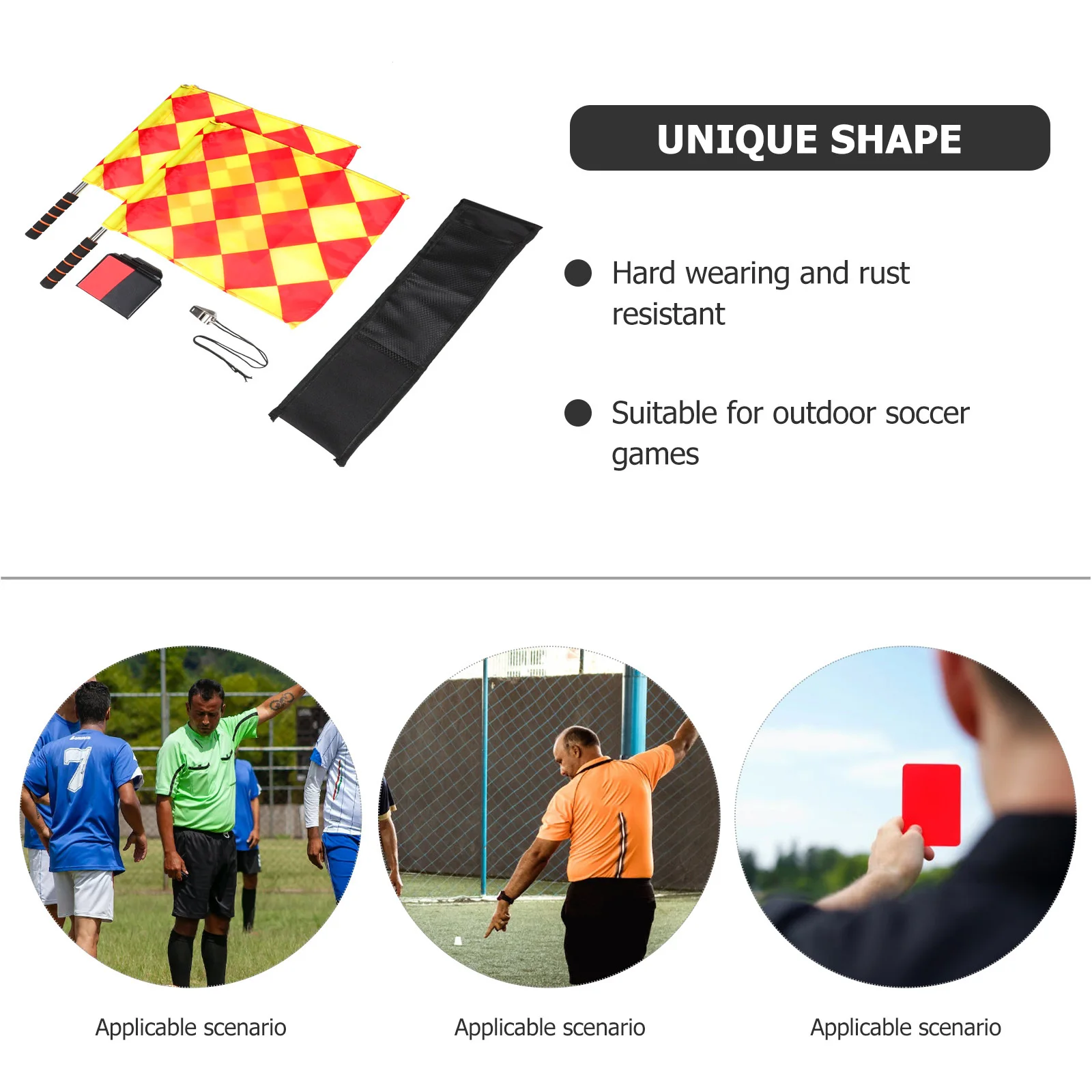 

1 set Soccer Referee Flag Set Whistle Fine Cards Match Signal Flags Durable Metal Rods Vibrant Red Yellow Challenge Flags For