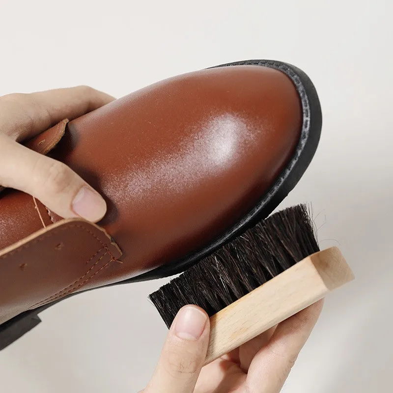 Multifunctional Shoe Care Tool Horsehair Shoe Brush for Cleaning And Polishing Leather Shoes Wooden Handle