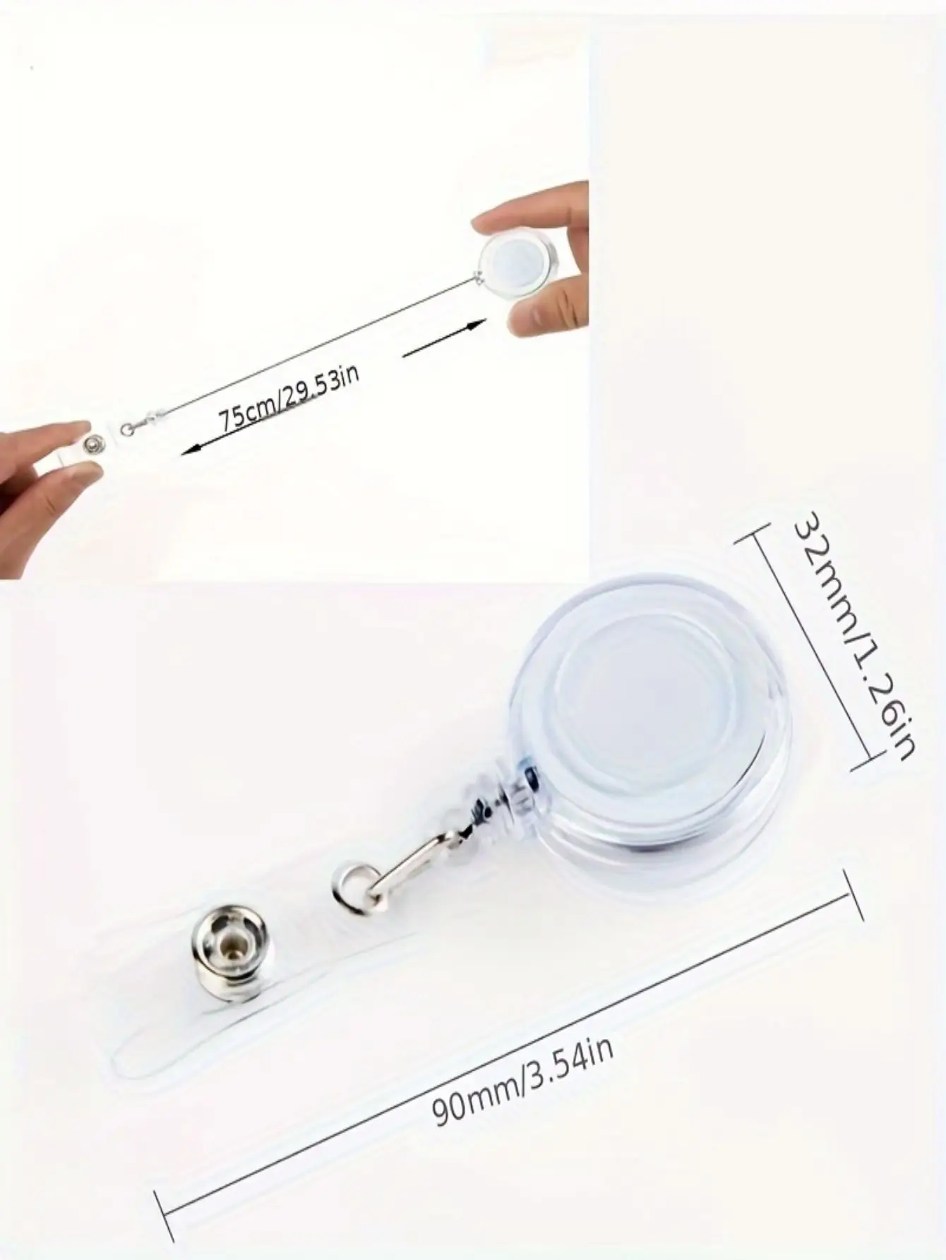 extendable ID card roll, ABS material, simple solid design, with a pull ring, suitable for work permit and ID card holders.
