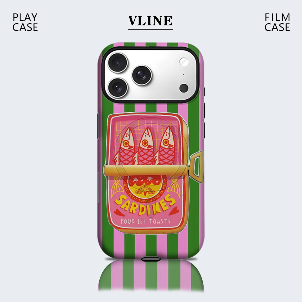 

Sardines Green Pink StripePhone Case for Magnetic for IPhone 17 16 15 14 13 Pro Max Plus Single Double-layer Tough Case