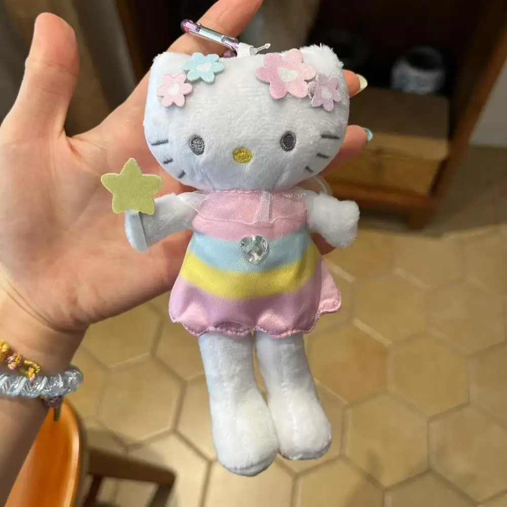 Uroczy Sanrio Hello Kitty z długimi nogami, tęczowe ubranka, pluszowy breloczek, zabawki dla dzieci, pluszaki, zawieszka do torby, prezent urodzinowy